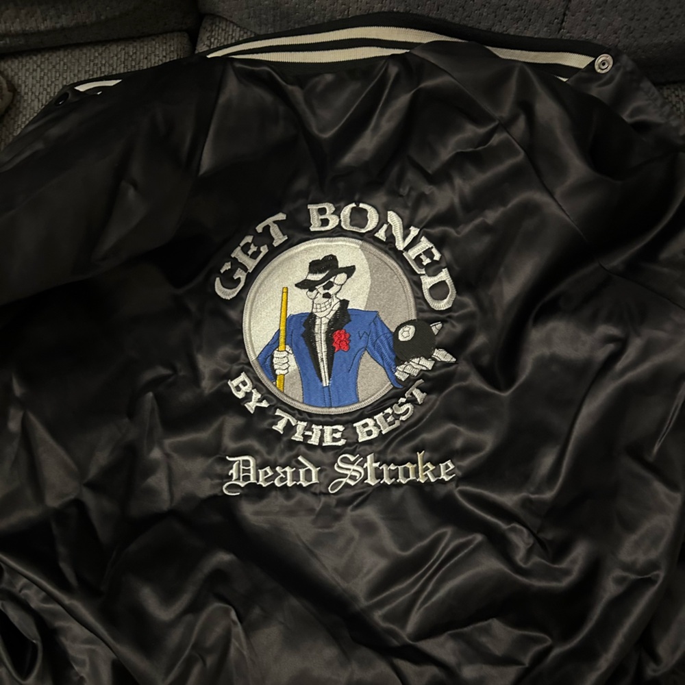 Black Satin Jacket with Embroidered Design(Dead Stroke)